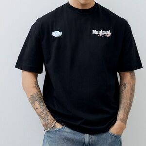 River Island Black Regular Fit Montreal Racing T-Shirt - Size M